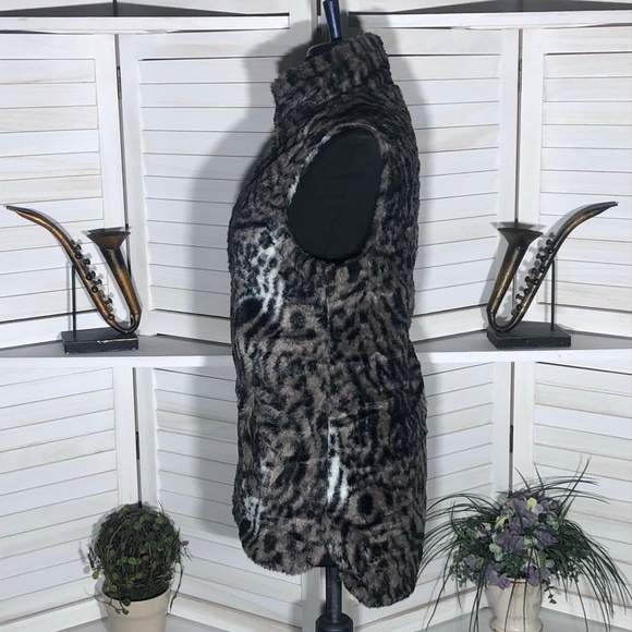 Vintage Y2K reversible Vest Animal Print Faux Fur Cinch Quilted Black/Brown L - Picture 8 of 14